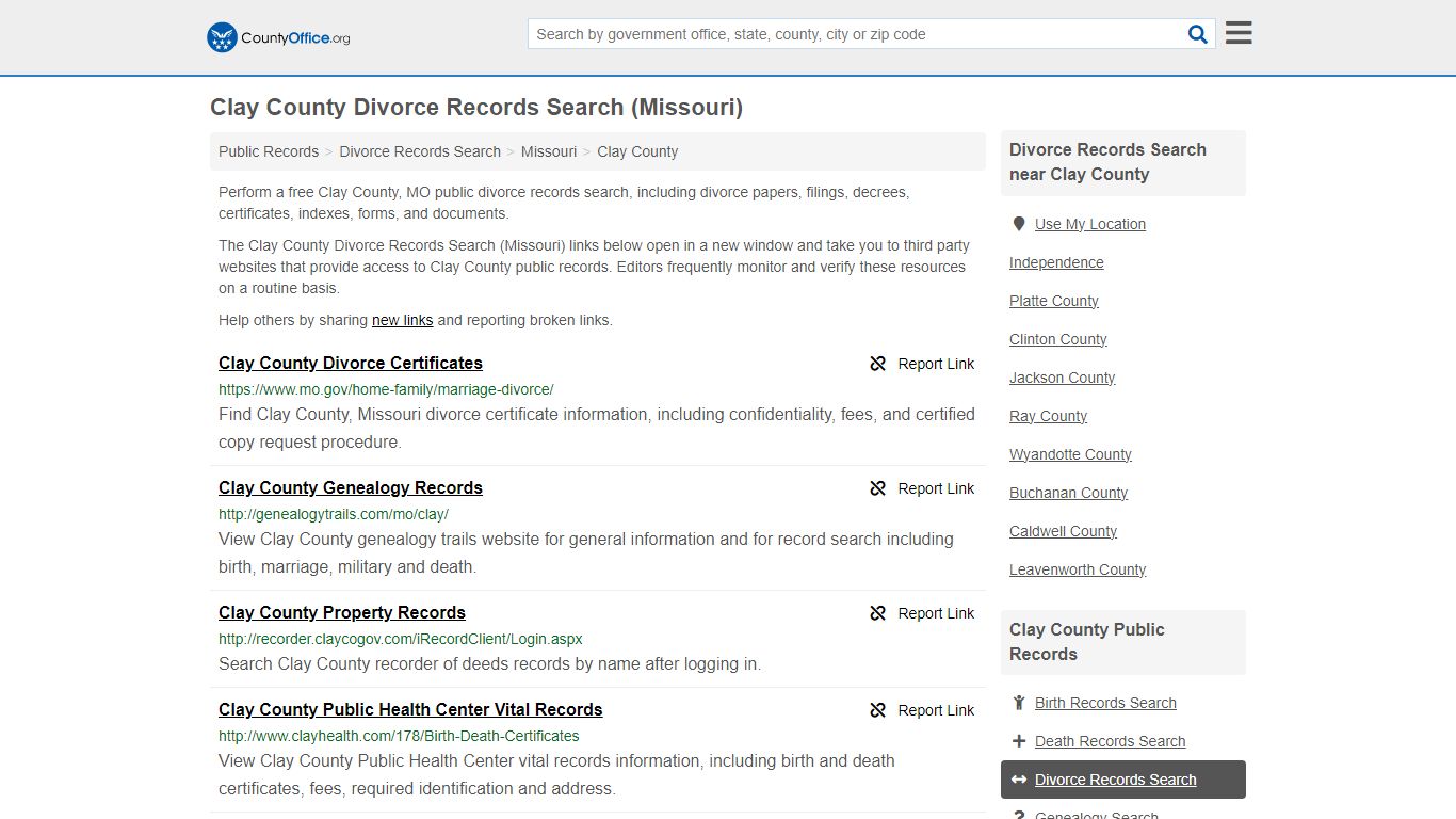 Clay County Divorce Records Search (Missouri) - County Office